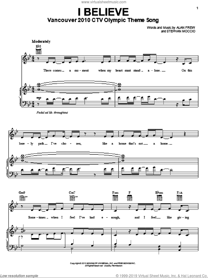 I Believe sheet music for voice, piano or guitar by Nikki Yanofsky, Alan Frew and Stephan Moccio, intermediate skill level