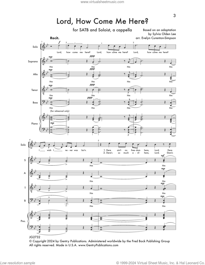 Lord, How Come Me Here? sheet music for choir (SATB: soprano, alto, tenor, bass) by Evelyn Simpson-Curenton and Sylvia Olden Lee, intermediate skill level