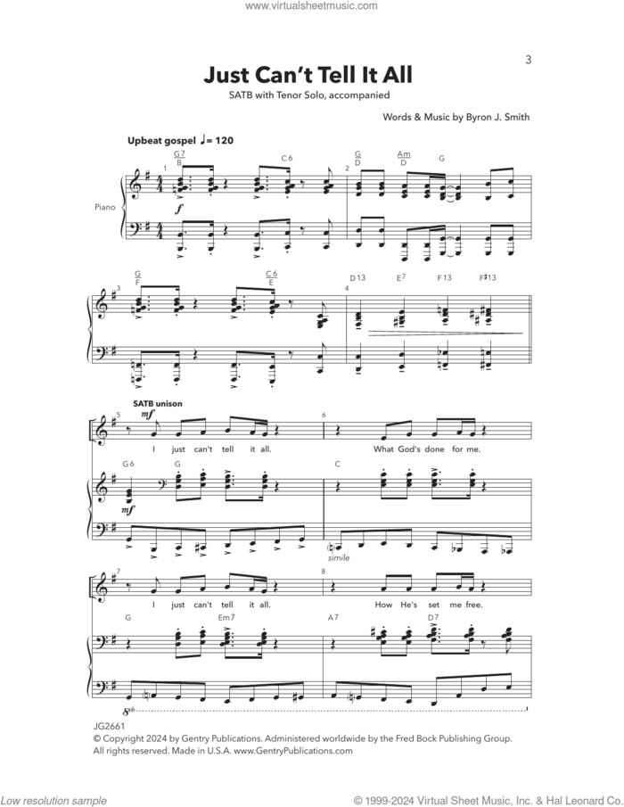 Just Can't Tell It All sheet music for choir (SATB: soprano, alto, tenor, bass) by Byron Smith, intermediate skill level