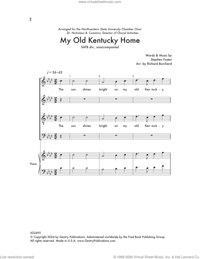 My Old Kentucky Home sheet music for choir (SATB: soprano, alto, tenor, bass) by Richard Burchard, intermediate skill level