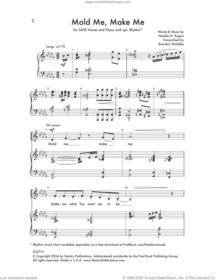 Mold Me, Make Me sheet music for choir (SATB: soprano, alto, tenor, bass) by Natalie Ragins, intermediate skill level