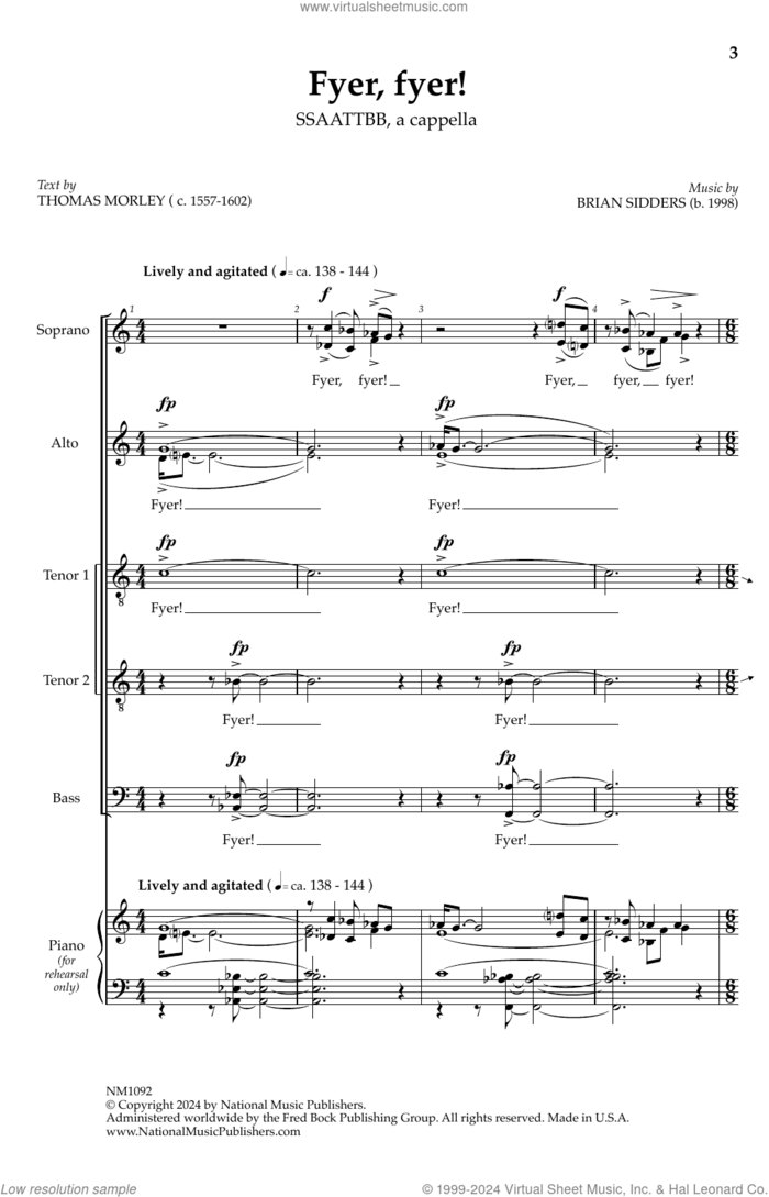 Fyer, fyer! sheet music for choir (SATB: soprano, alto, tenor, bass) by Brian Sidders and Thomas Morley, intermediate skill level