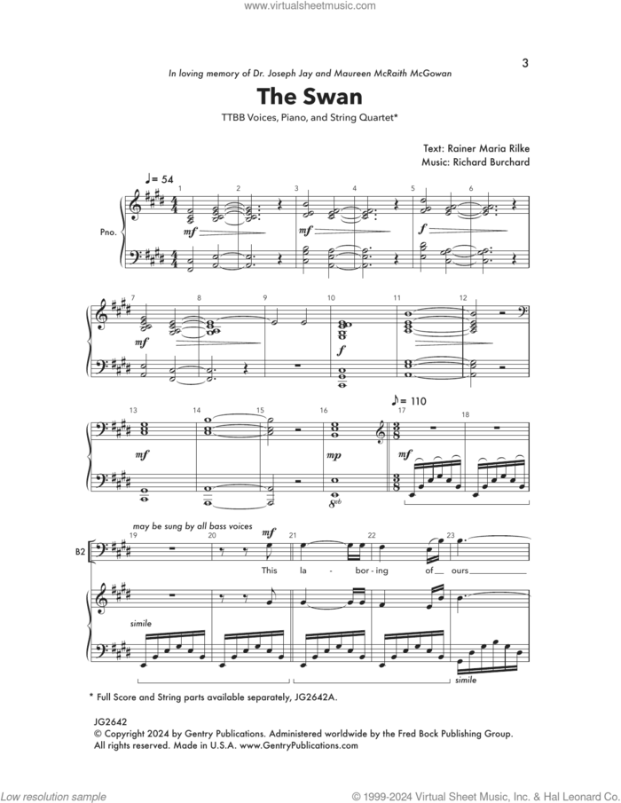 The Swan sheet music for choir (TTBB: tenor, bass) by Richard Burchard and Rainer Maria Rilke, intermediate skill level