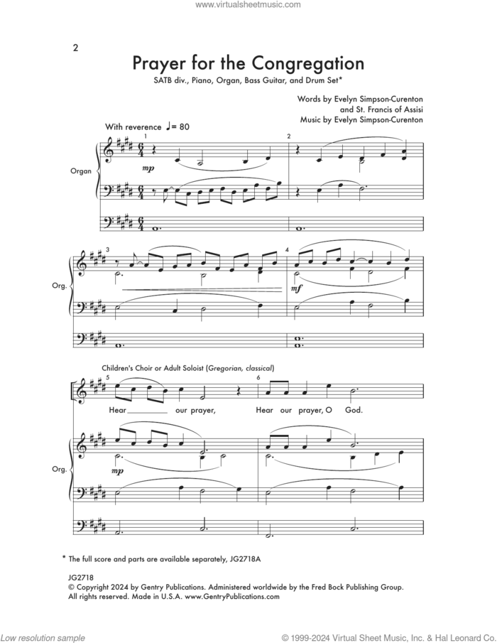 Prayer For The Congregation sheet music for choir (SATB Divisi) by Evelyn Simpson-Curenton and St. Francis of Assisi, intermediate skill level
