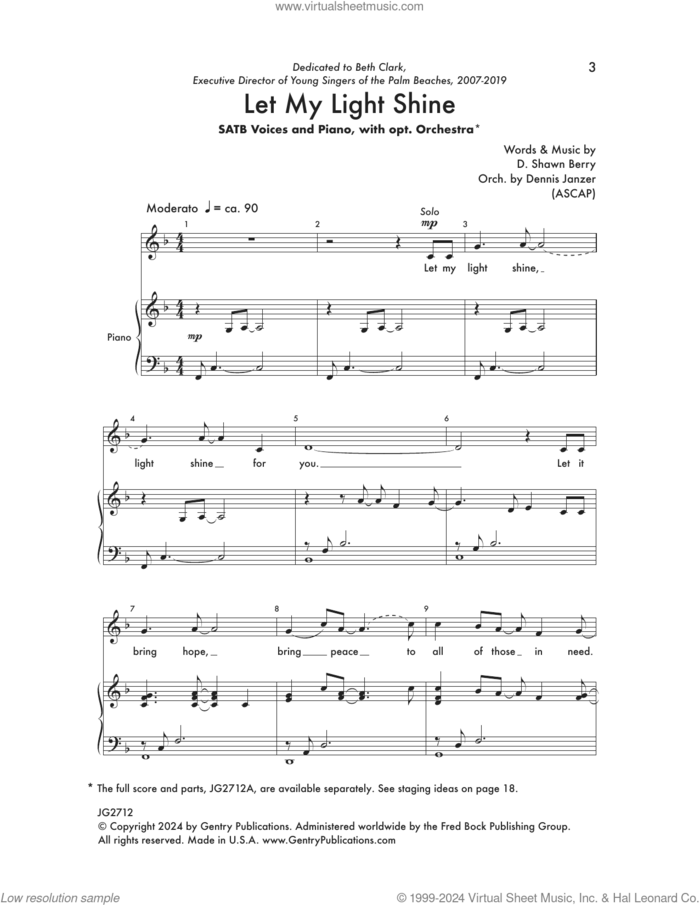 Let My Light Shine sheet music for choir (SATB: soprano, alto, tenor, bass) by D. Shawn Berry, intermediate skill level