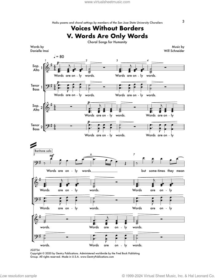 Words Are Only Words sheet music for choir (SATB: soprano, alto, tenor, bass) by Will Schneider and Danielle Imai, intermediate skill level