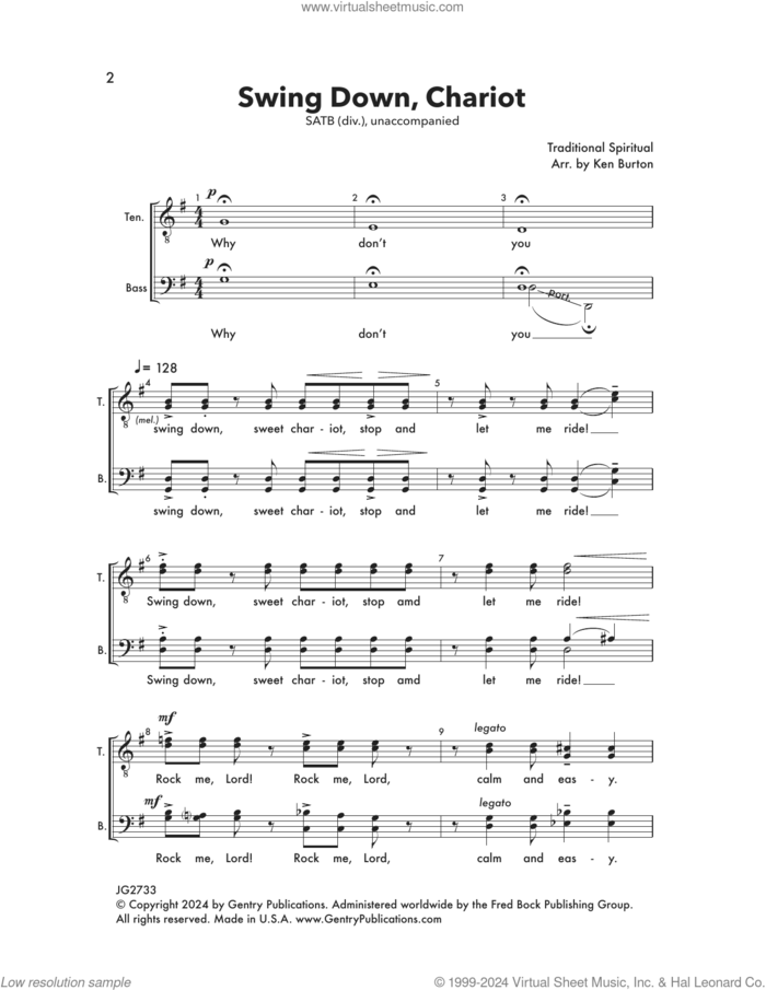 Swing Down, Chariot sheet music for choir (SATB: soprano, alto, tenor, bass) by Ken Burton, intermediate skill level