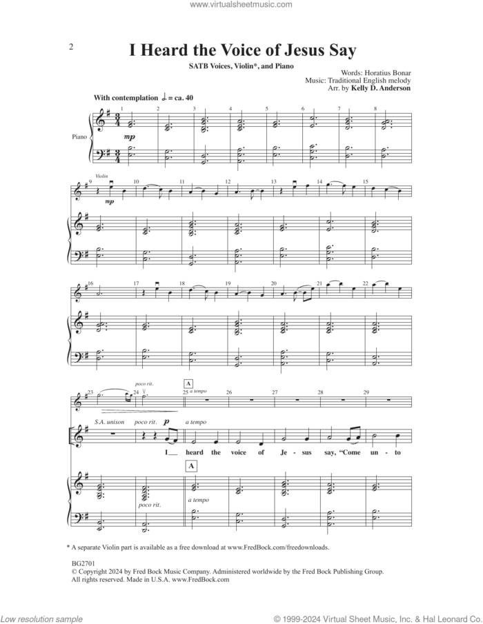 I Heard The Voice Of Jesus Say sheet music for choir (SATB: soprano, alto, tenor, bass) by Kelley Anderson, intermediate skill level