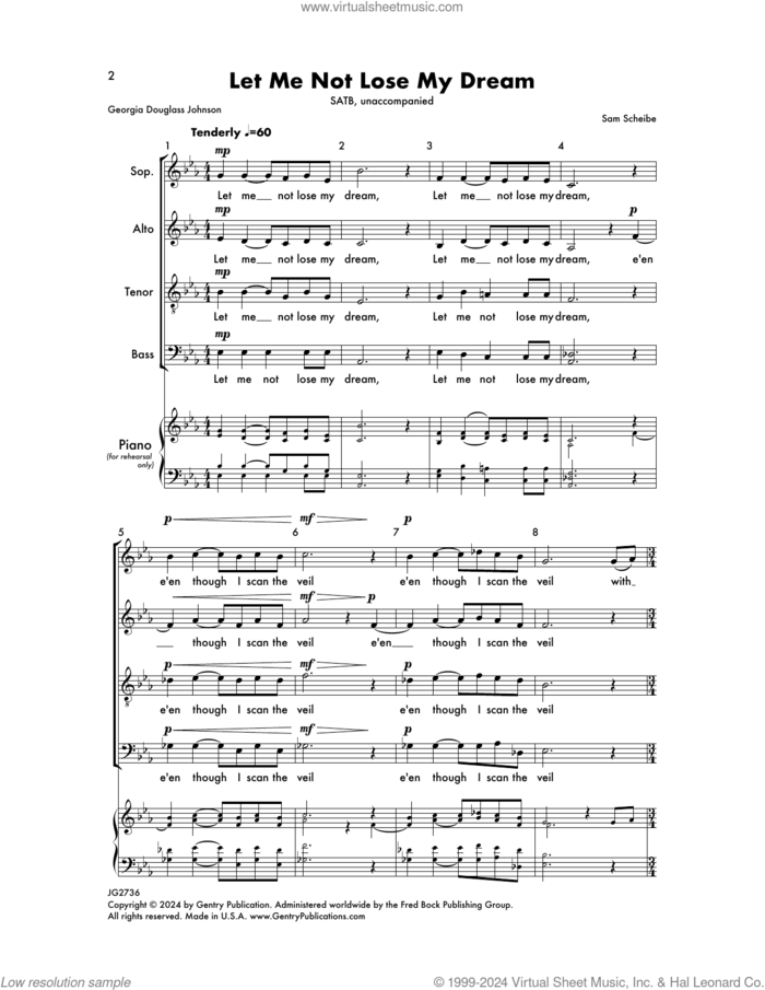 Let Me Not Lose My Dream sheet music for choir (SATB: soprano, alto, tenor, bass) by Sam Scheibe and Georgia Douglass Johnson, intermediate skill level
