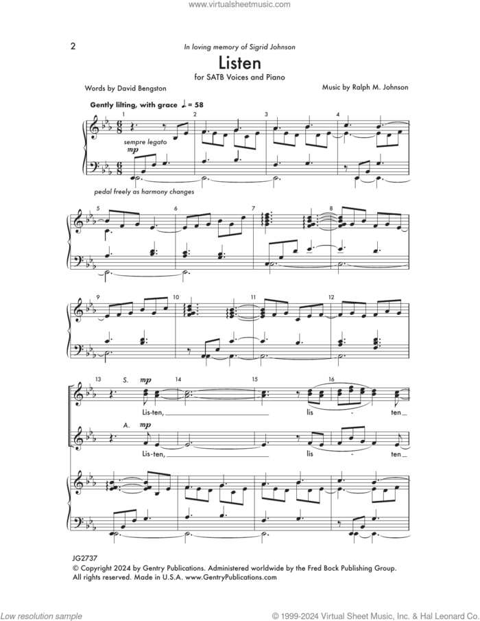 Listen sheet music for choir (SATB: soprano, alto, tenor, bass) by Ralph M. Johnson and David Bengtson, intermediate skill level