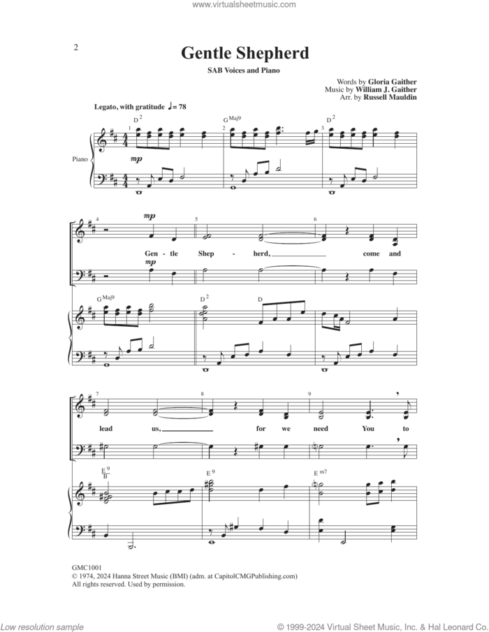 Gentle Shepherd (arr. Russell Mauldin) sheet music for choir (SAB: soprano, alto, bass) by Bill Gaither, Russell Mauldin, Gloria Gaither and Bill & Gloria Gaither, intermediate skill level