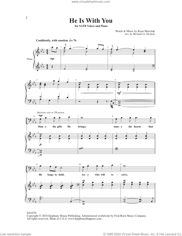 He Is With You (arr. Richard A. Nichols) sheet music for choir (SATB: soprano, alto, tenor, bass) by Ryan Mascilak and Richard A. Nichols, intermediate skill level