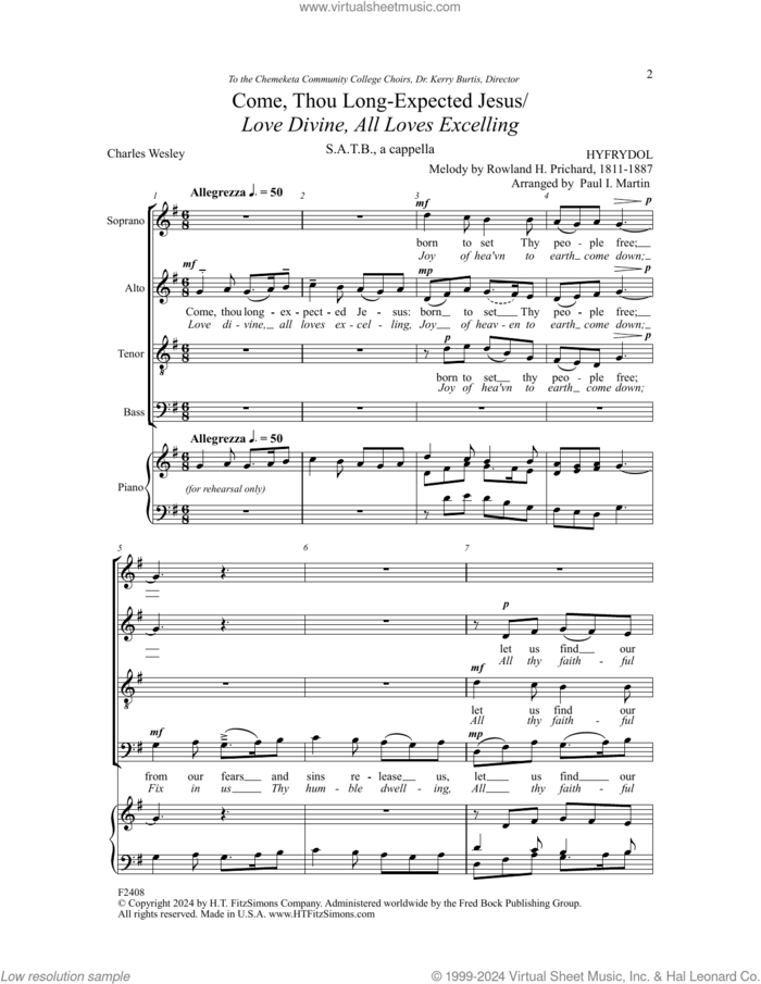 Come, Thou Long-Expected Jesus sheet music for choir (SATB: soprano, alto, tenor, bass) by Paul I. Martin, intermediate skill level