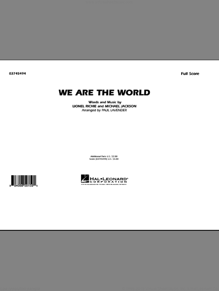 We Are The World (COMPLETE) sheet music for marching band by Michael Jackson, Lionel Richie, Paul Lavender and USA For Africa, intermediate skill level