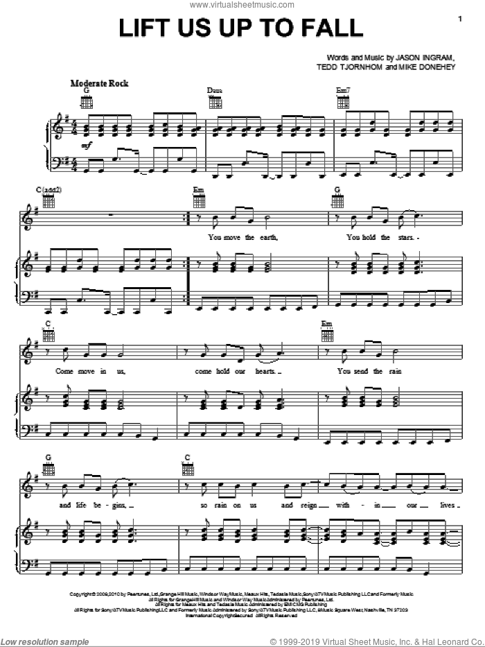 Lift Us Up To Fall sheet music for voice, piano or guitar by Tenth Avenue North, Jason Ingram, Mike Donehey and Tedd Tjornhom, intermediate skill level
