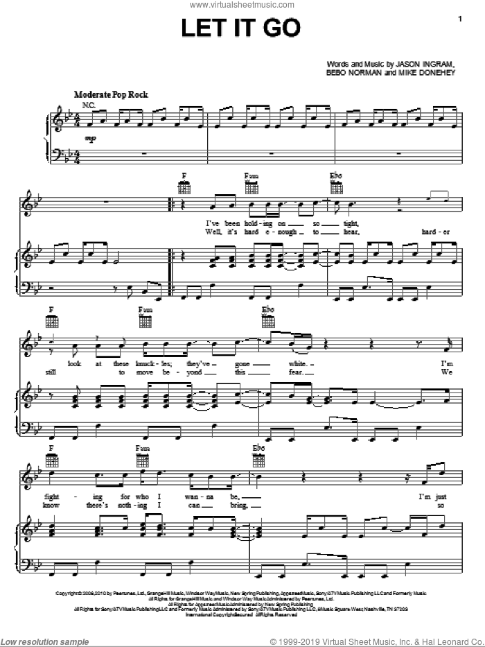 Let It Go sheet music for voice, piano or guitar by Tenth Avenue North, Bebo Norman, Jason Ingram and Mike Donehey, intermediate skill level