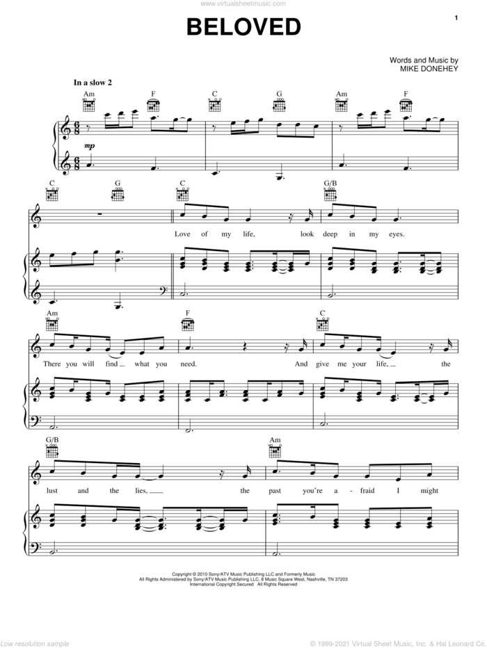Beloved sheet music for voice, piano or guitar by Tenth Avenue North and Mike Donehey, intermediate skill level