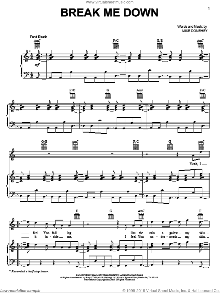 Break Me Down sheet music for voice, piano or guitar by Tenth Avenue North and Mike Donehey, intermediate skill level