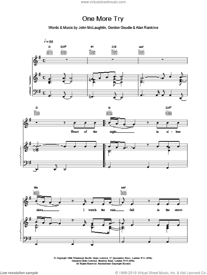 One More Try sheet music for voice, piano or guitar by Goudie,G, 911 and McLaughlin,J & Rankine,A, intermediate skill level