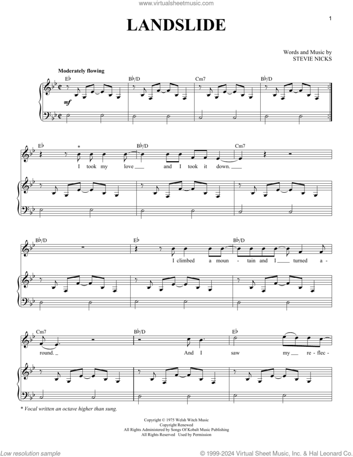Landslide sheet music for voice and piano by Fleetwood Mac, The Chicks and Stevie Nicks, intermediate skill level