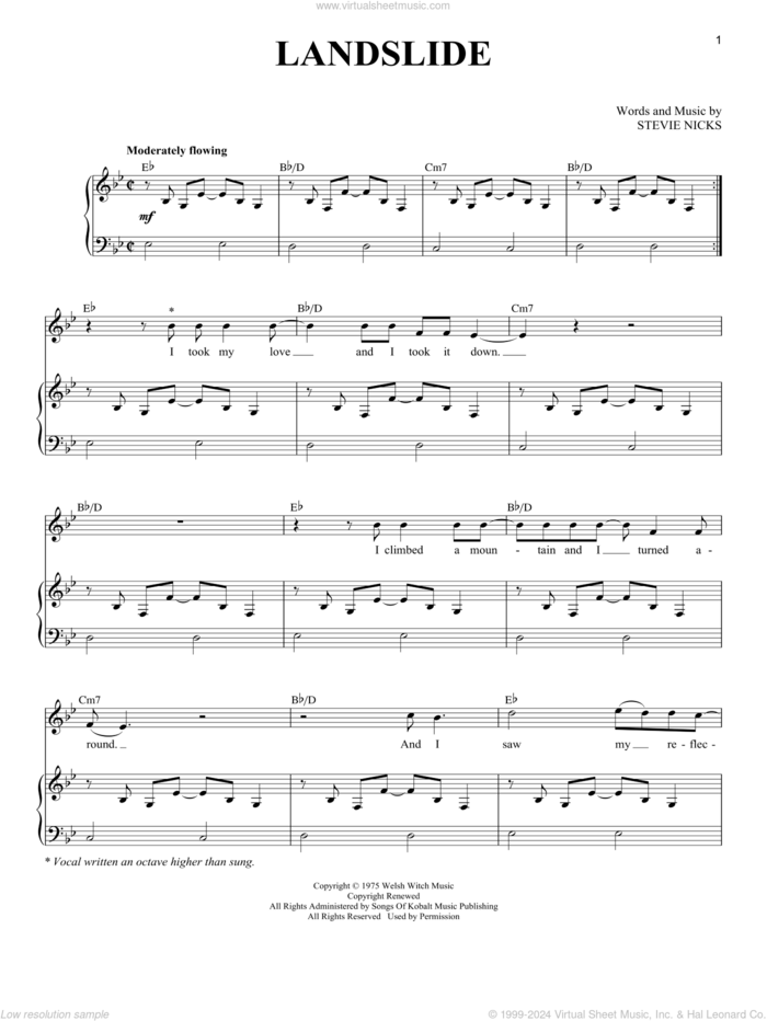 Landslide sheet music for voice and piano by Fleetwood Mac, The Chicks and Stevie Nicks, intermediate skill level