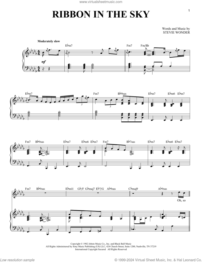 Ribbon In The Sky sheet music for voice and piano by Stevie Wonder, intermediate skill level