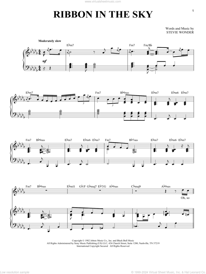 Ribbon In The Sky sheet music for voice and piano by Stevie Wonder, intermediate skill level