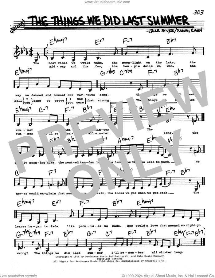 The Things We Did Last Summer (Low Voice) sheet music for voice and other instruments (real book with lyrics) by Sammy Cahn, Jule Styne and Jule Styne and Sammy Cahn, intermediate skill level