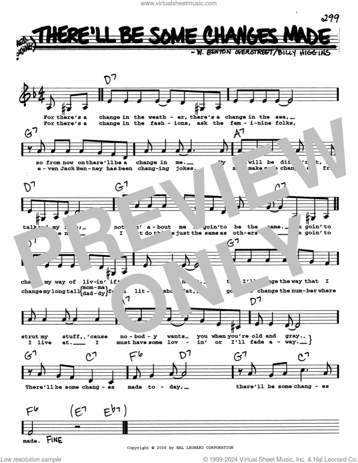 There'll Be Some Changes Made (Low Voice) sheet music for voice and other instruments (real book with lyrics) by Billy Higgins and W. Benton Overstreet, intermediate skill level