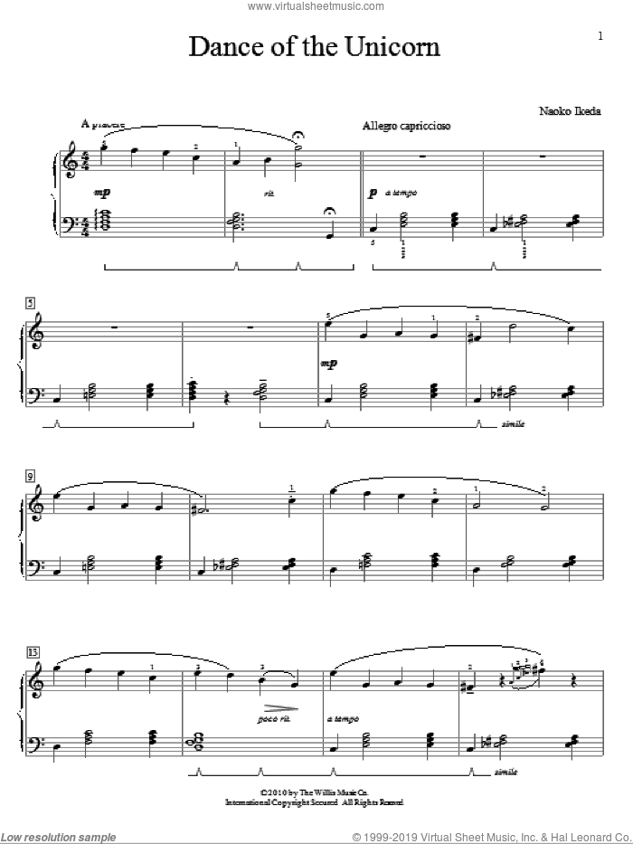 Dance Of The Unicorn sheet music for piano solo (elementary) by Naoko Ikeda, beginner piano (elementary)