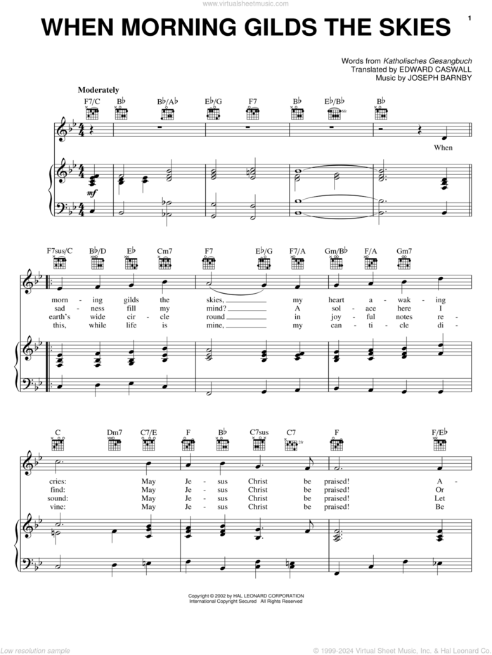 When Morning Gilds The Skies sheet music for voice, piano or guitar by Edward Caswall, Joseph Barnby and Katholisches Gesangbuch, intermediate skill level