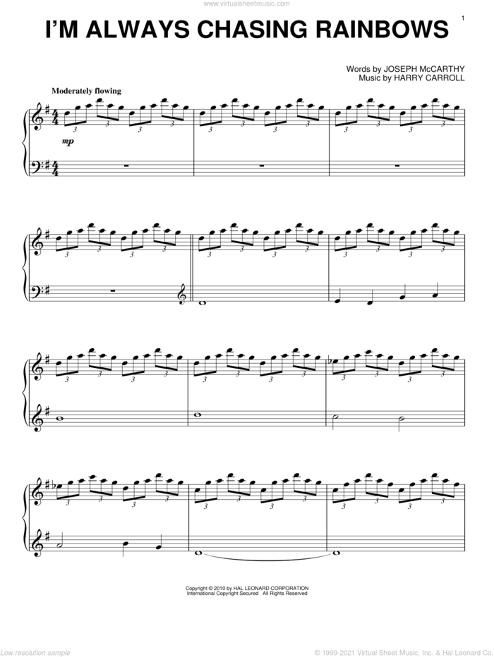 I'm Always Chasing Rainbows (arr. Phillip Keveren) sheet music for piano solo by Joseph McCarthy and Harry Carroll, intermediate skill level