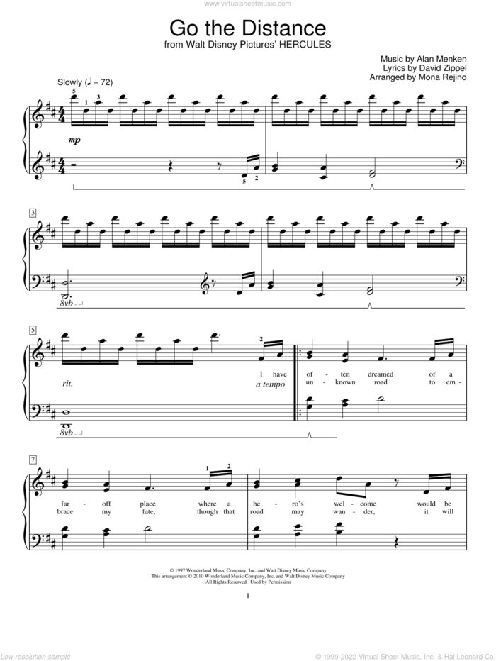 Go The Distance (from Hercules) (arr. Mona Rejino) sheet music for piano solo (elementary) by Michael Bolton, Mona Rejino, Miscellaneous, Alan Menken and David Zippel, beginner piano (elementary)