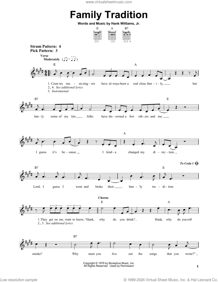 Family Tradition sheet music for guitar solo (chords) by Hank Williams, Jr., easy guitar (chords)
