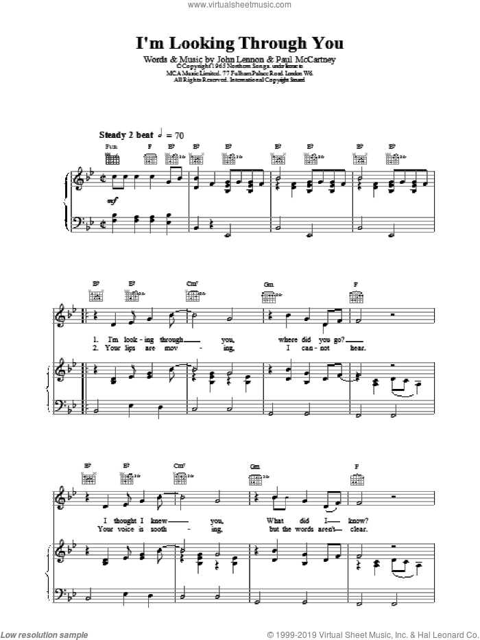 I'm Looking Through You sheet music for voice, piano or guitar by The Beatles, intermediate skill level