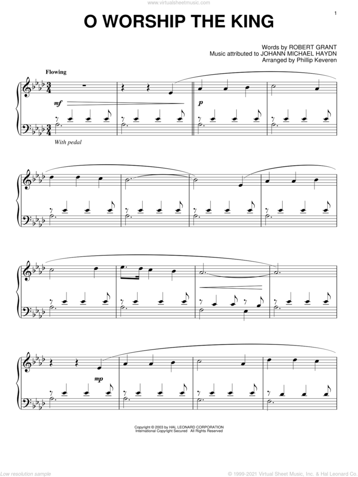 O Worship The King (arr. Phillip Keveren) sheet music for piano solo by Robert Grant, Phillip Keveren, Johann Michael Haydn and William Gardiner, intermediate skill level