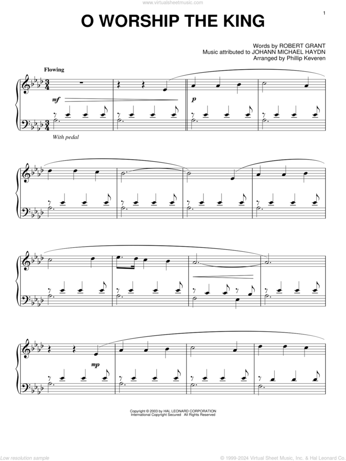 O Worship The King (arr. Phillip Keveren), (intermediate) (arr. Phillip Keveren) sheet music for piano solo by Robert Grant, Phillip Keveren, Johann Michael Haydn and William Gardiner, intermediate skill level