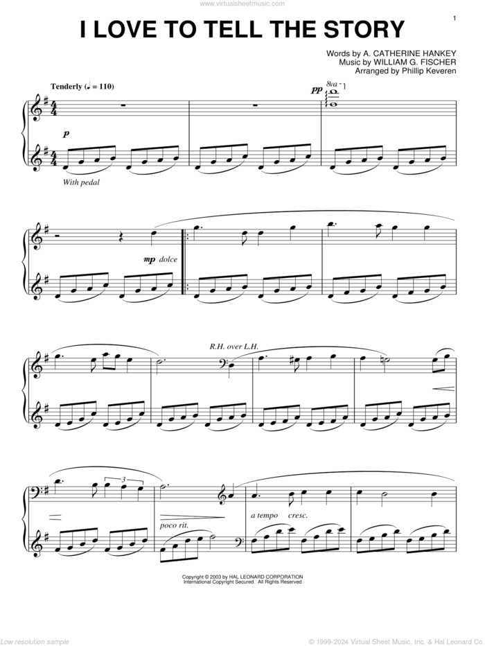 I Love To Tell The Story (arr. Phillip Keveren) sheet music for piano solo by A. Catherine Hankey, Phillip Keveren and William G. Fischer, intermediate skill level