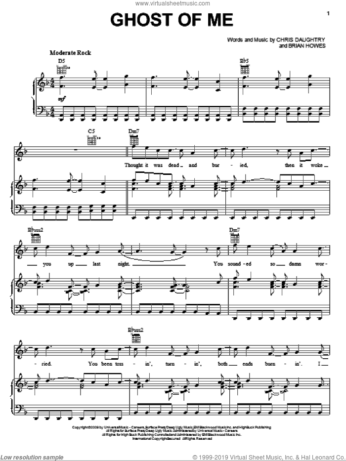 Ghost Of Me sheet music for voice, piano or guitar by Daughtry, Brian Howes and Chris Daughtry, intermediate skill level