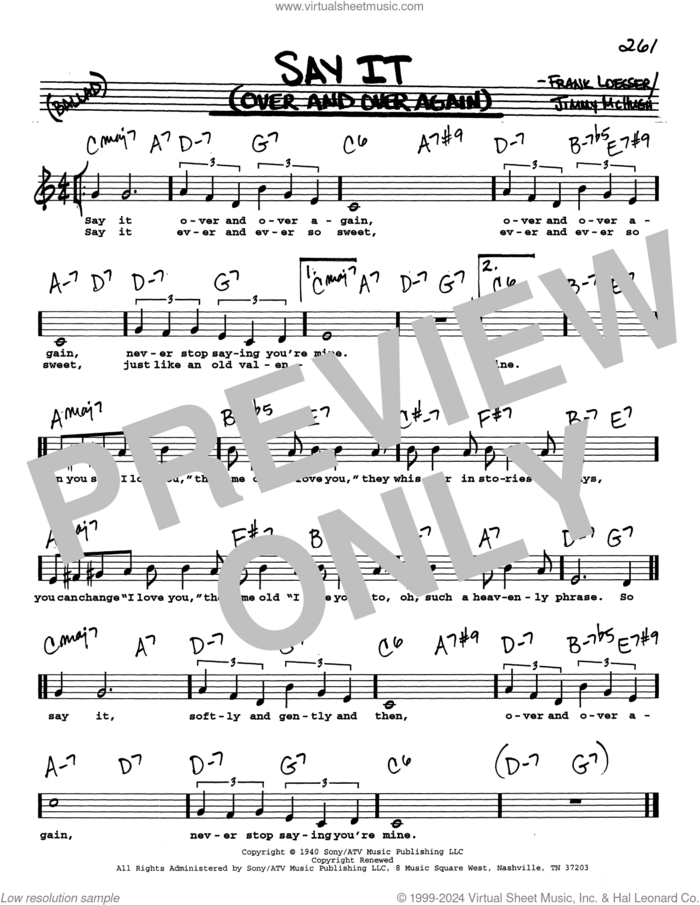 Say It (Over And Over Again) (Low Voice) sheet music for voice and other instruments (real book with lyrics) by Frank Loesser and Jimmy McHugh, intermediate skill level
