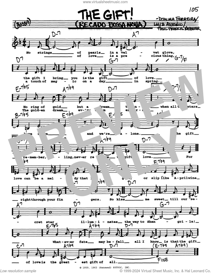 The Gift! (Recado Bossa Nova) (Low Voice) sheet music for voice and other instruments (real book with lyrics) by Paul Francis Webster, Djalma Ferreira and Luiz Antonio, intermediate skill level
