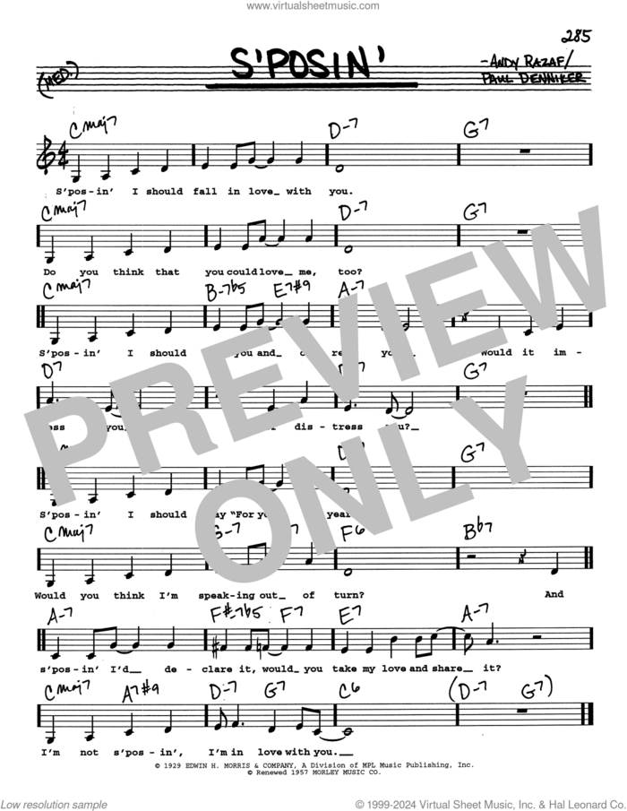 S'posin' (Low Voice) sheet music for voice and other instruments (real book with lyrics) by Andy Razaf and Paul Denniker, intermediate skill level