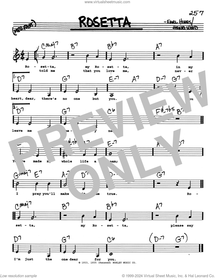 Rosetta (Low Voice) sheet music for voice and other instruments (real book with lyrics) by Earl Hines and Henri Wood, intermediate skill level