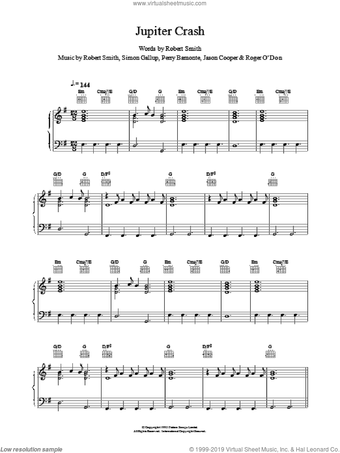 Cure Jupiter Crash Sheet Music For Voice Piano Or Guitar Pdf