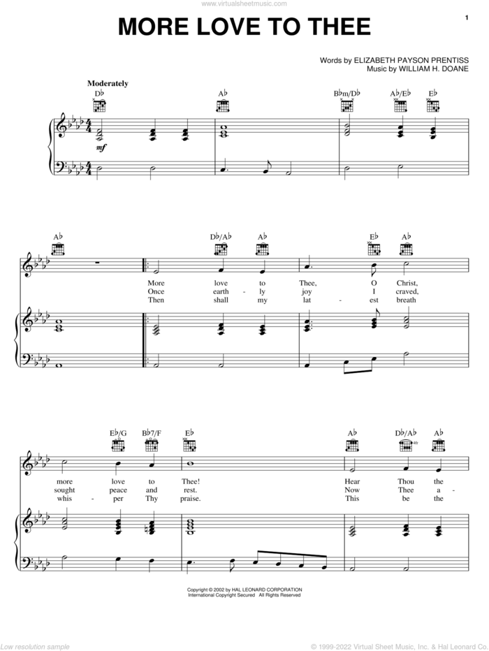 More Love To Thee (O Christ) sheet music for voice, piano or guitar by Elizabeth Payson Prentiss and William H. Doane, intermediate skill level