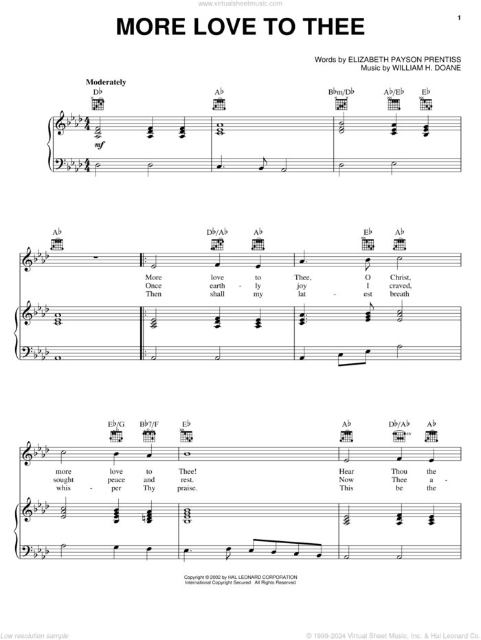 More Love To Thee (O Christ) sheet music for voice, piano or guitar by Elizabeth Payson Prentiss and William H. Doane, intermediate skill level