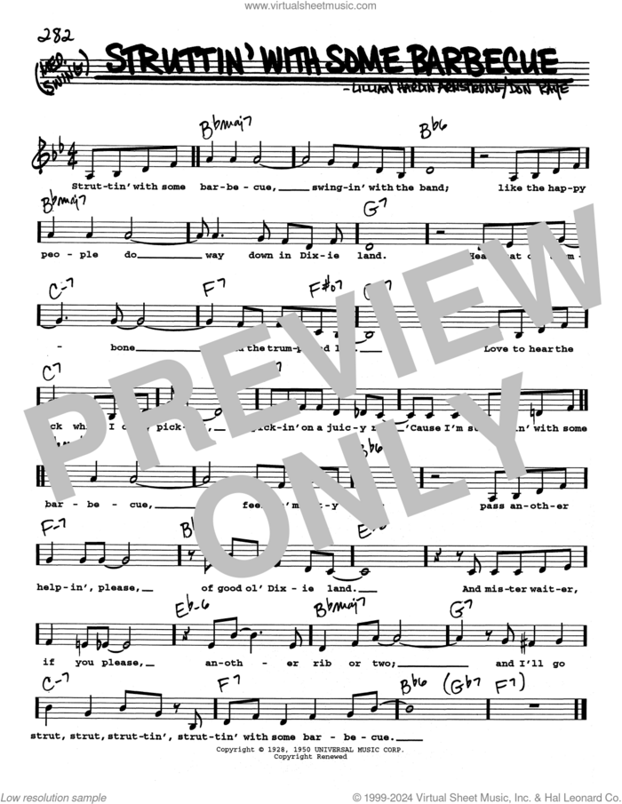 Struttin' With Some Barbecue (Low Voice) sheet music for voice and other instruments (real book with lyrics) by Louis Armstrong, Don Raye and Lillian Hardin Armstrong, intermediate skill level