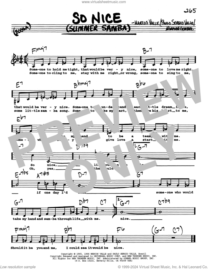 So Nice (Summer Samba) (Low Voice) sheet music for voice and other instruments (real book with lyrics) by Norman Gimbel, Walter Wanderley, Marcos Valle and Paulo Sergio Valle, intermediate skill level