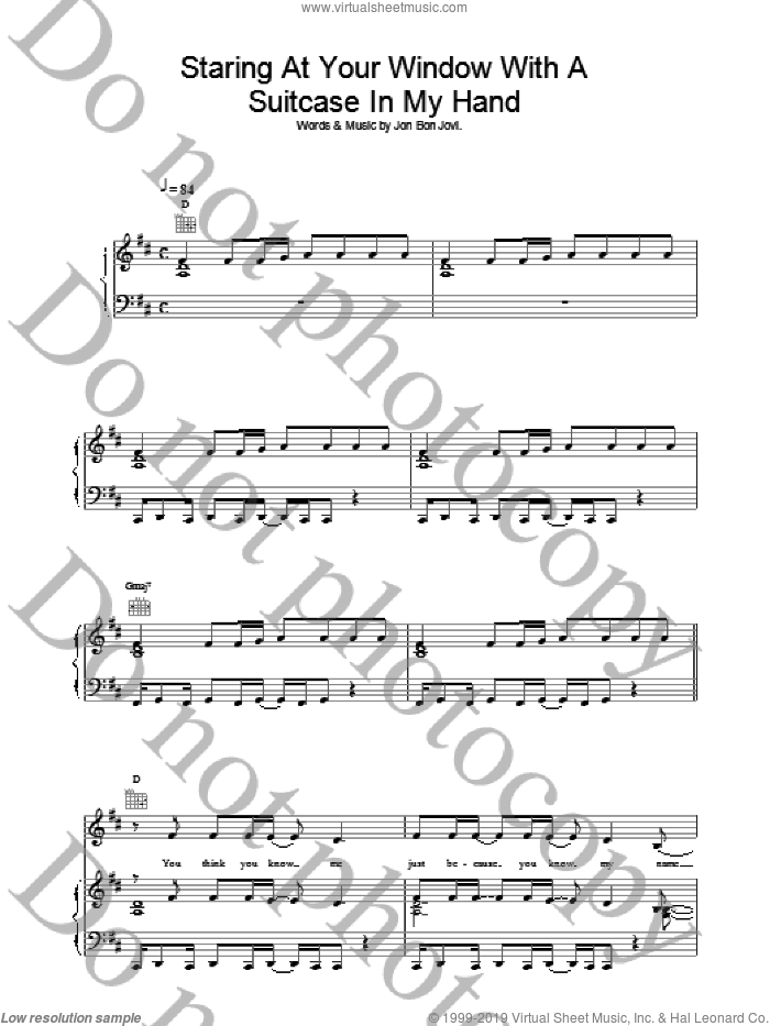 Staring At Your Window With A Suitcase In My Hand sheet music for voice, piano or guitar by Bon Jovi, intermediate skill level
