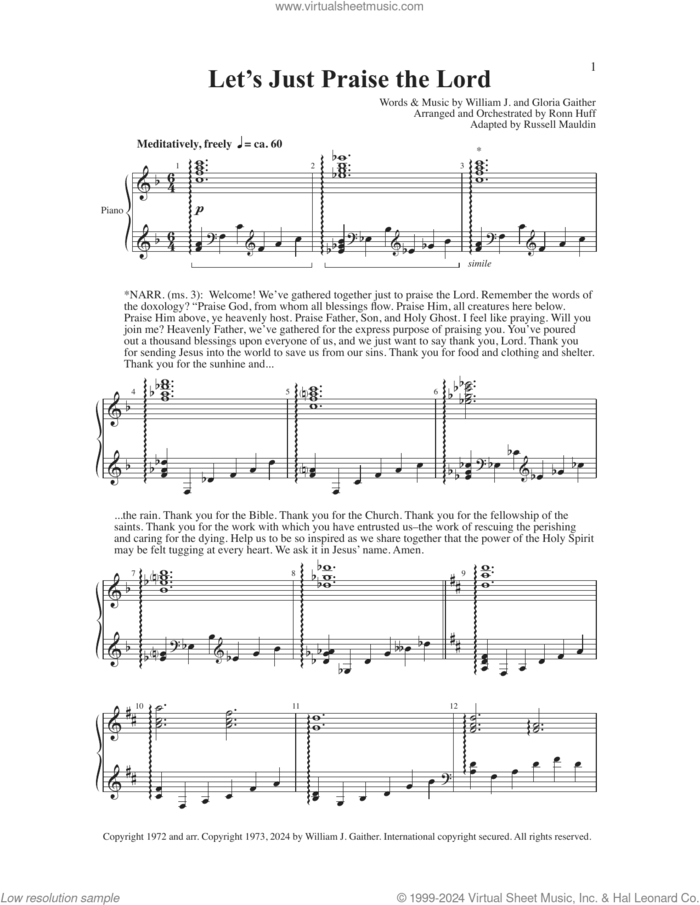 Alleluia! sheet music for choir (SATB: soprano, alto, tenor, bass) by Gloria Gaither, Russell Mauldin, Bill & Gloria Gaither and Ronn Huff, Bill Gaither and Ronn Huff, intermediate skill level